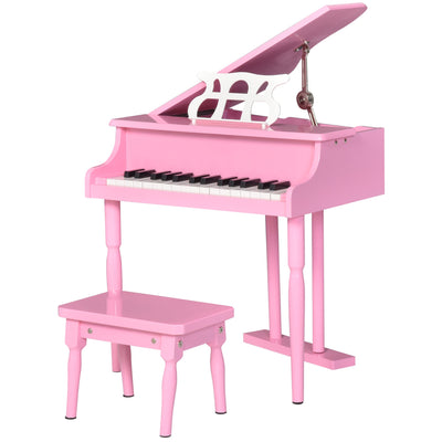 HOMCOM Kids Grand Piano 30 Keys Mini Musical Toy with Music Stand Bench Set of 2 Ideal Gift for Children Pink 