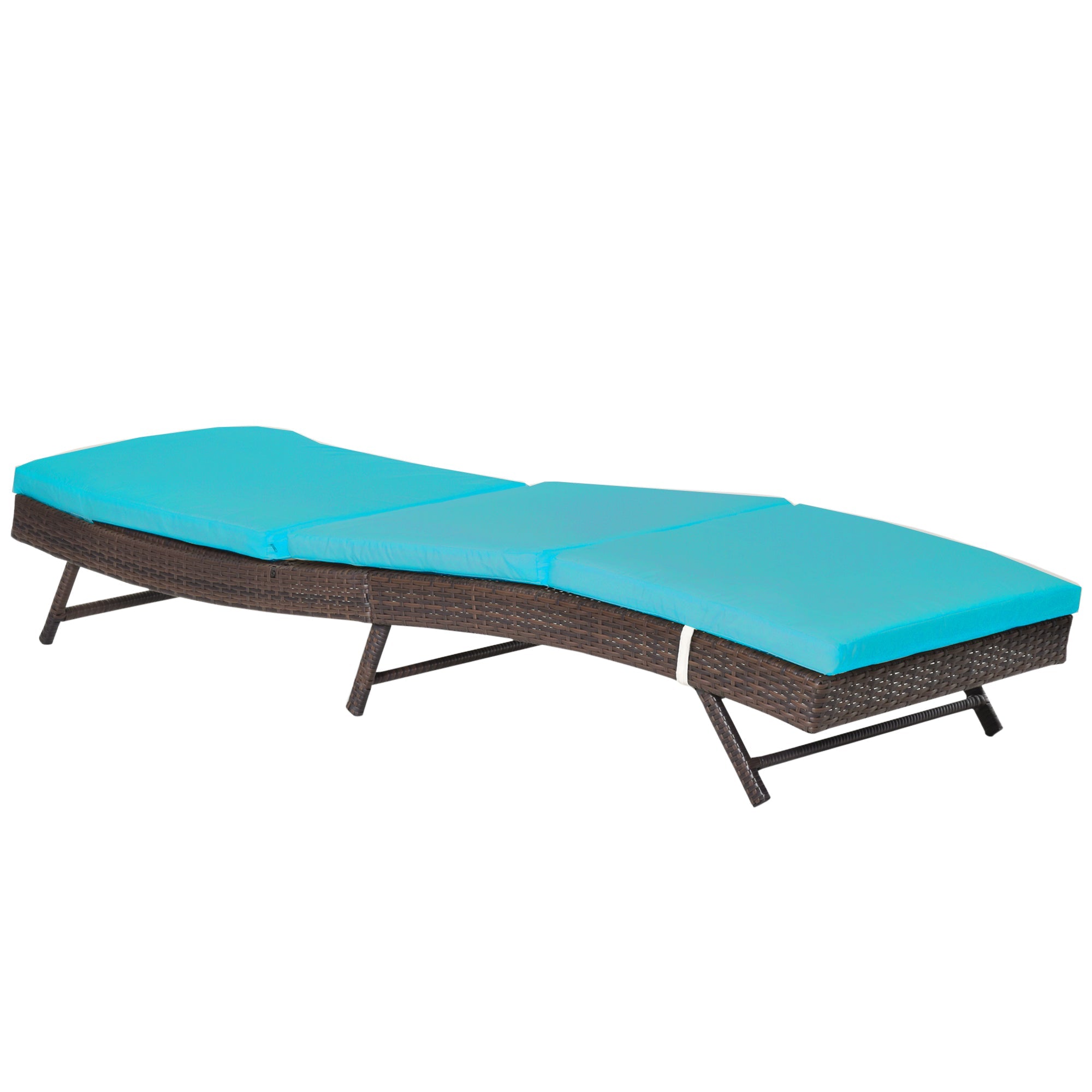 Outsunny Outdoor Wicker Chaise Lounge Chair S Shape Recliner 5-Level Backrest Turquoise Cushion 
