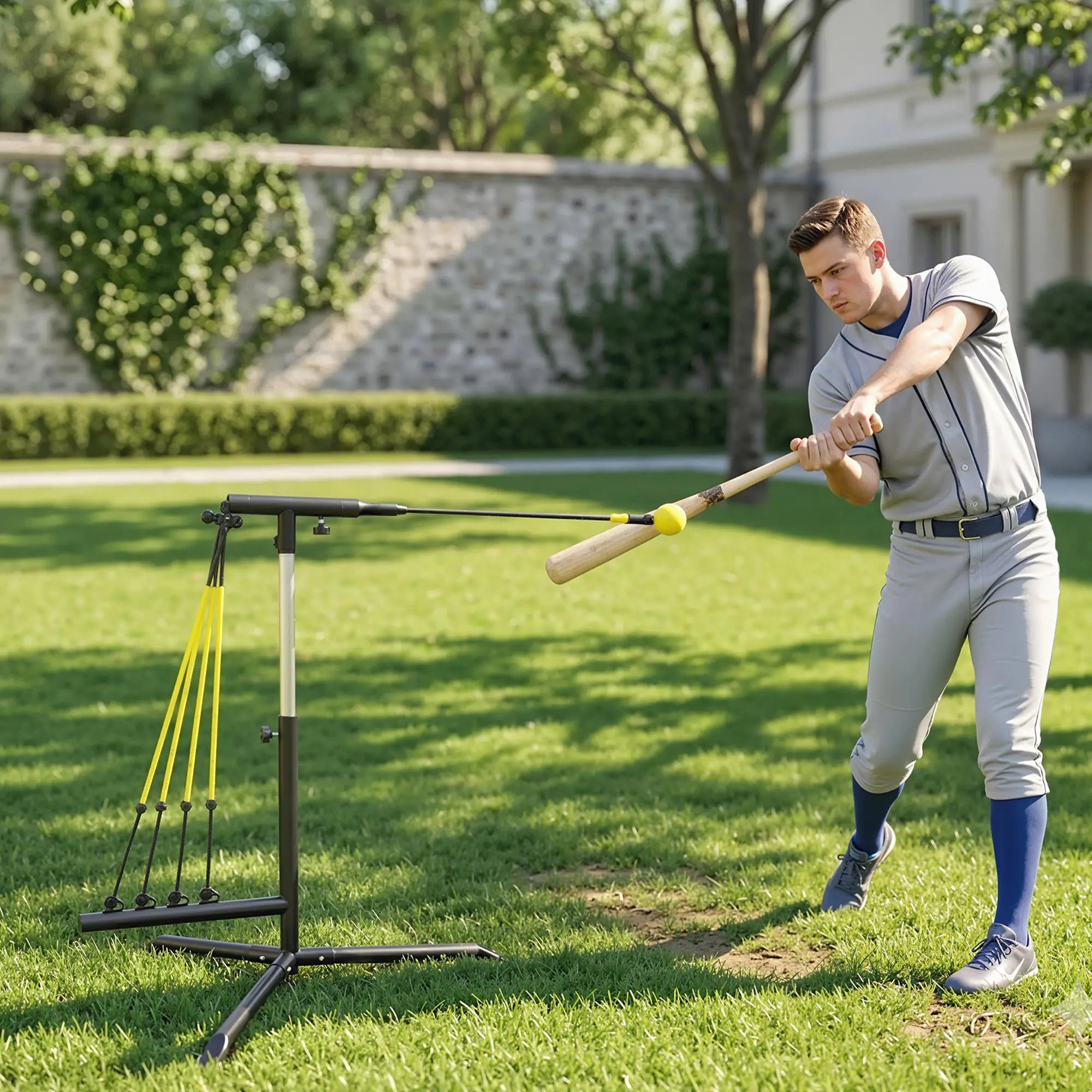Adjustable Baseball Hitting Trainer with Auto-Rebound & Resistance Bands