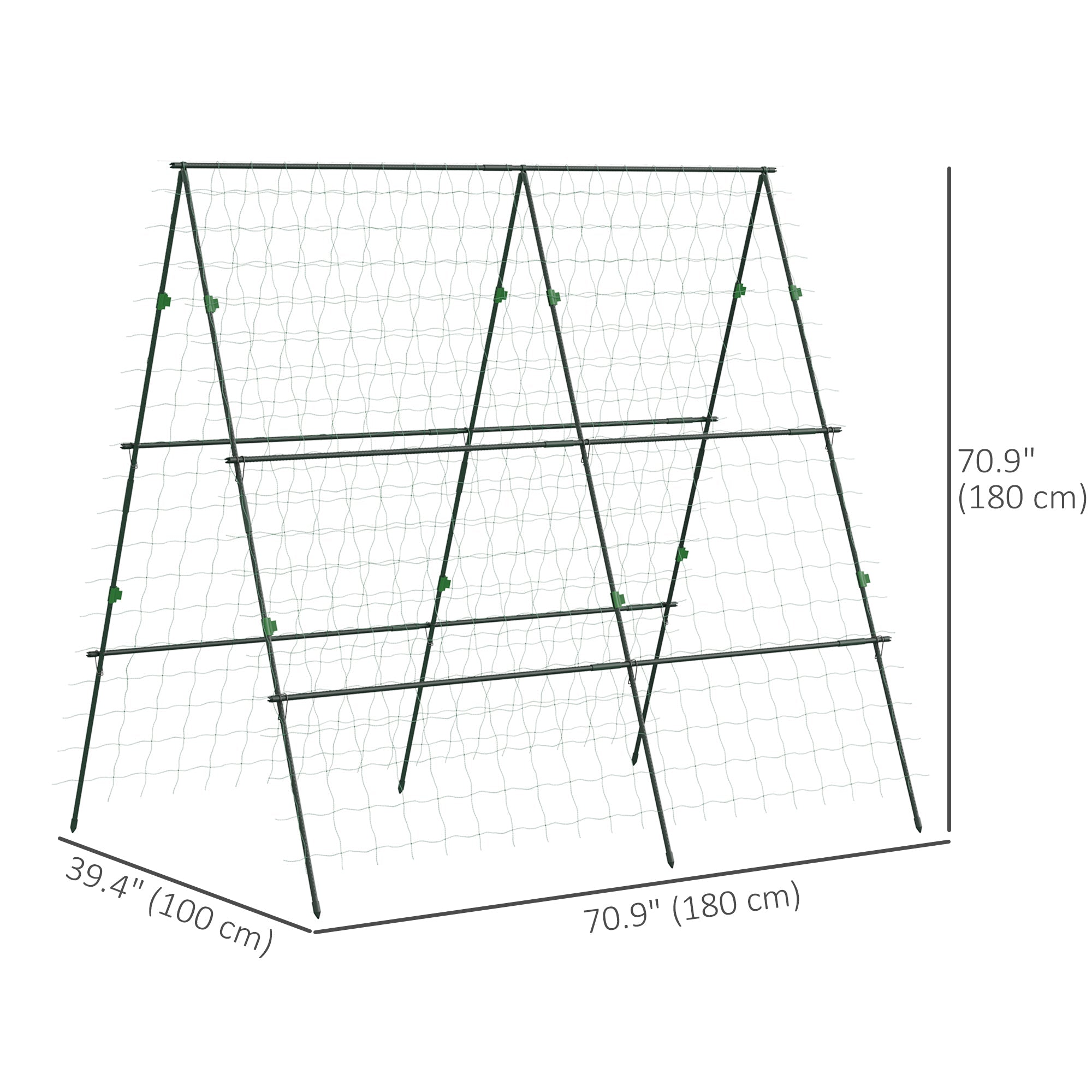 Outsunny Metal Tomato Cage with Netting for Climbing Plants Vegetables, A Frame Tomato Plant Support Tomato Trellis for Vegetable Garden, Patio, Balcony, Green 