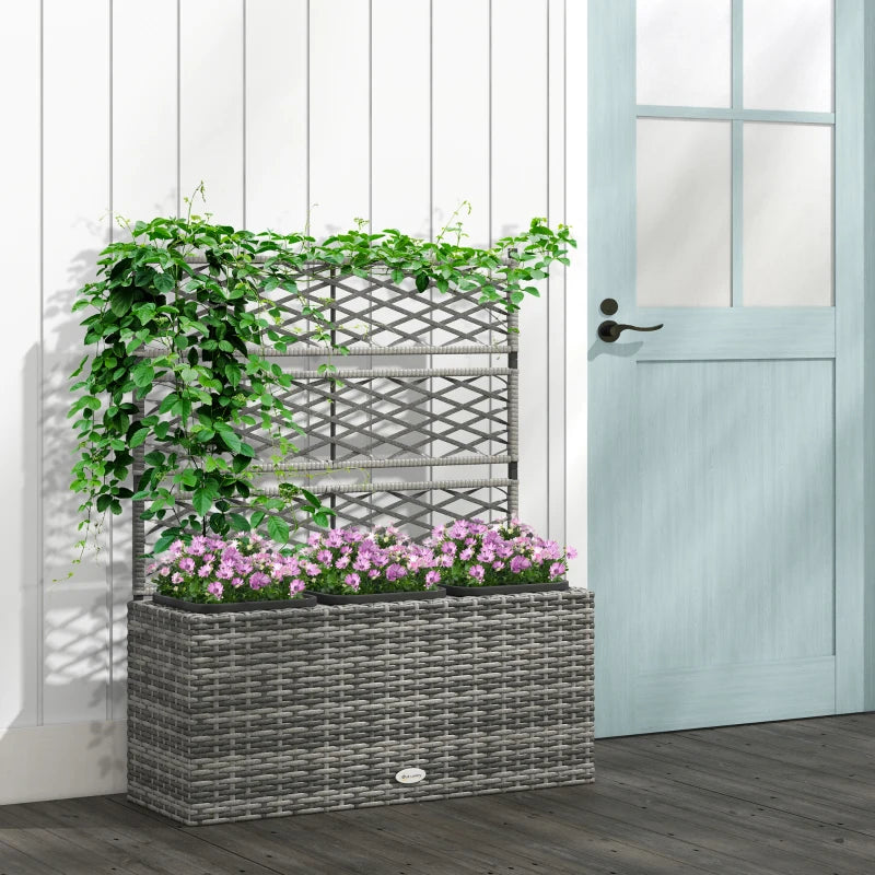 Wicker Raised Garden Bed with Trellis, 42" Tall Outdoor Planter Box, Mixed Grey