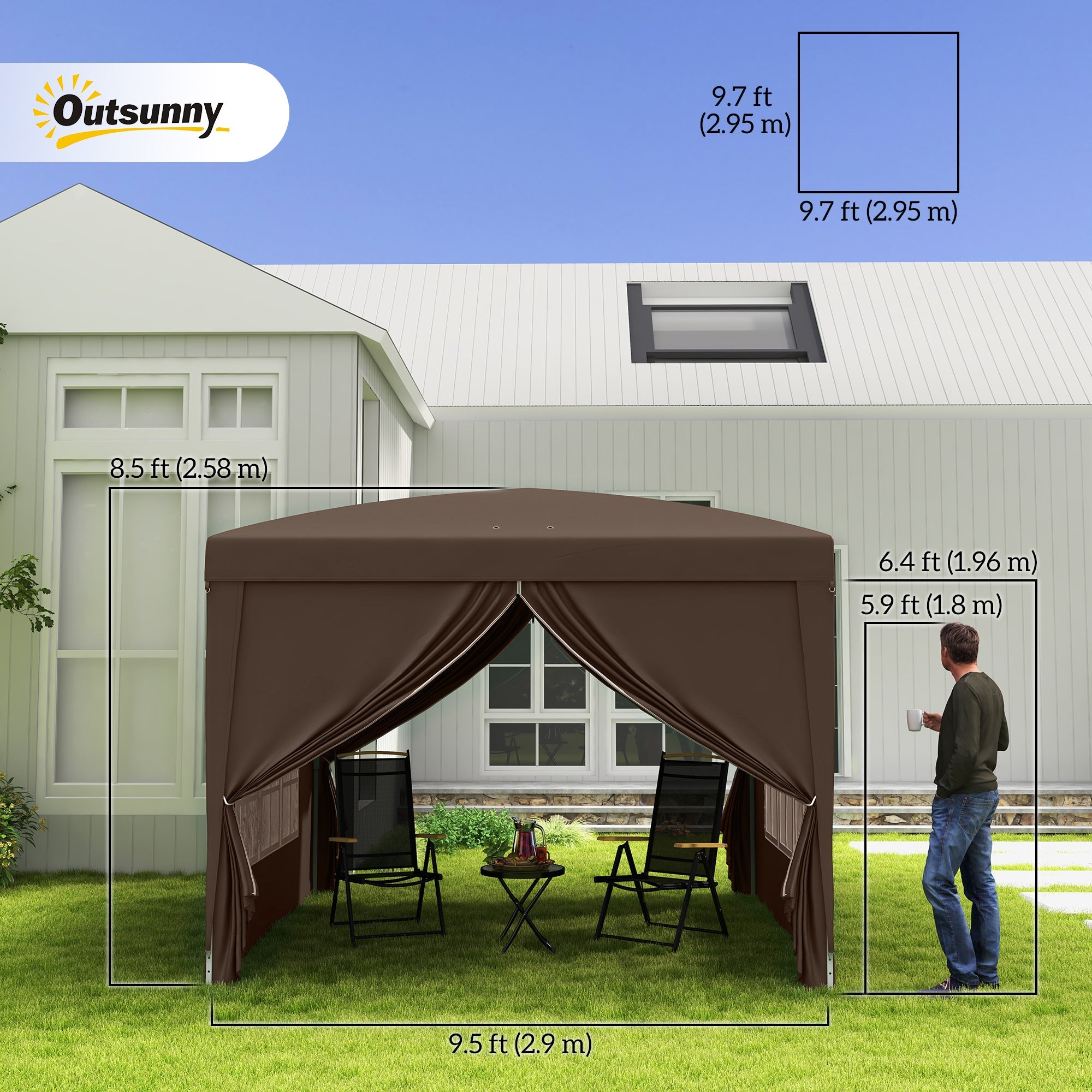 Outsunny 10'x10' Outdoor Pop Up Party Tent Wedding Gazebo Canopy with Carrying Bag (Coffee) 