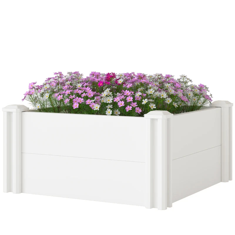 Vinyl Raised Garden Bed Kit, 2 x 2 x 1ft Modular Elevated Garden Box with Slotting Legs and Open Bottom, White