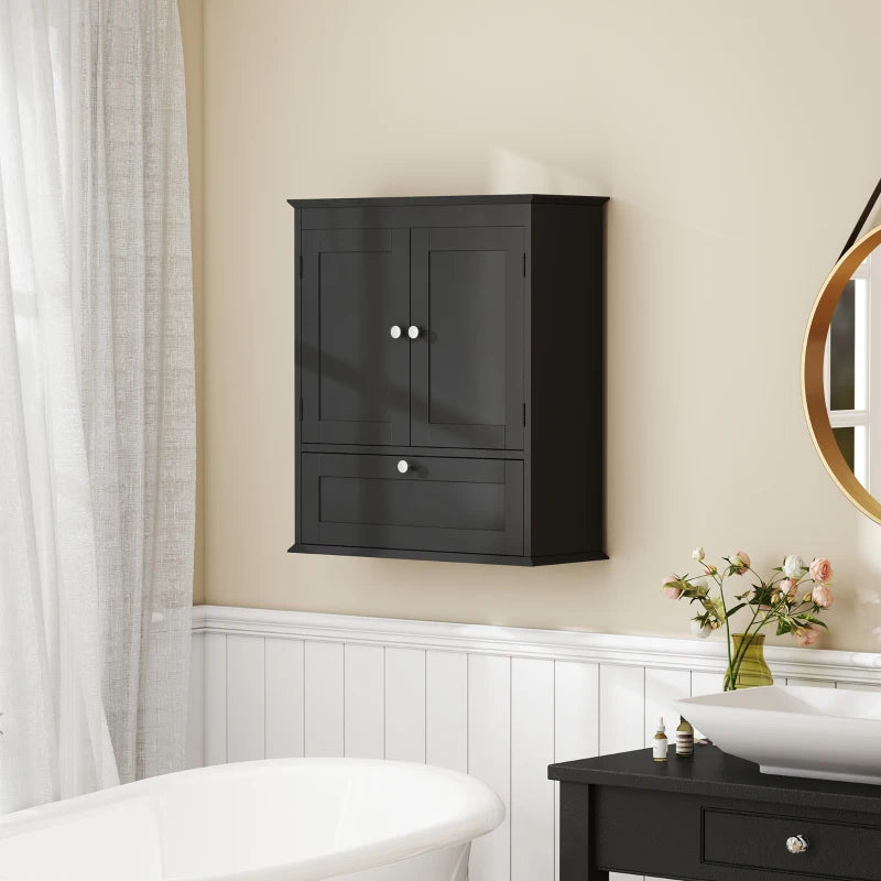 Medicine Cabinet with Adjustable Shelf, Bathroom Wall Cabinet Bathroom Cabinet with Recessed Panels, Black