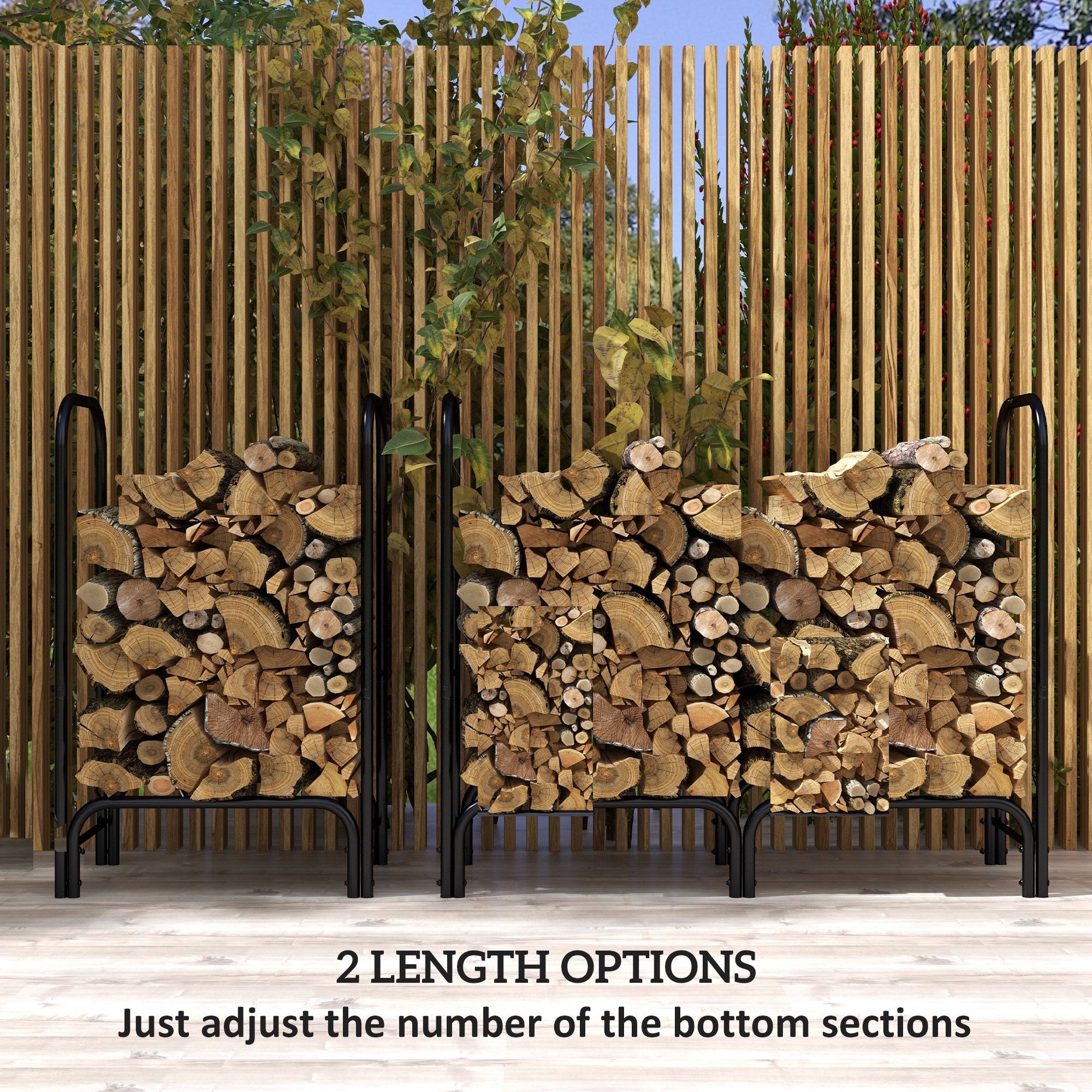 Outsunny 4ft Outdoor Firewood Rack with Cover, Adjustable Wood Storage Holder, Indoor Outdoor Log Rack, Black 