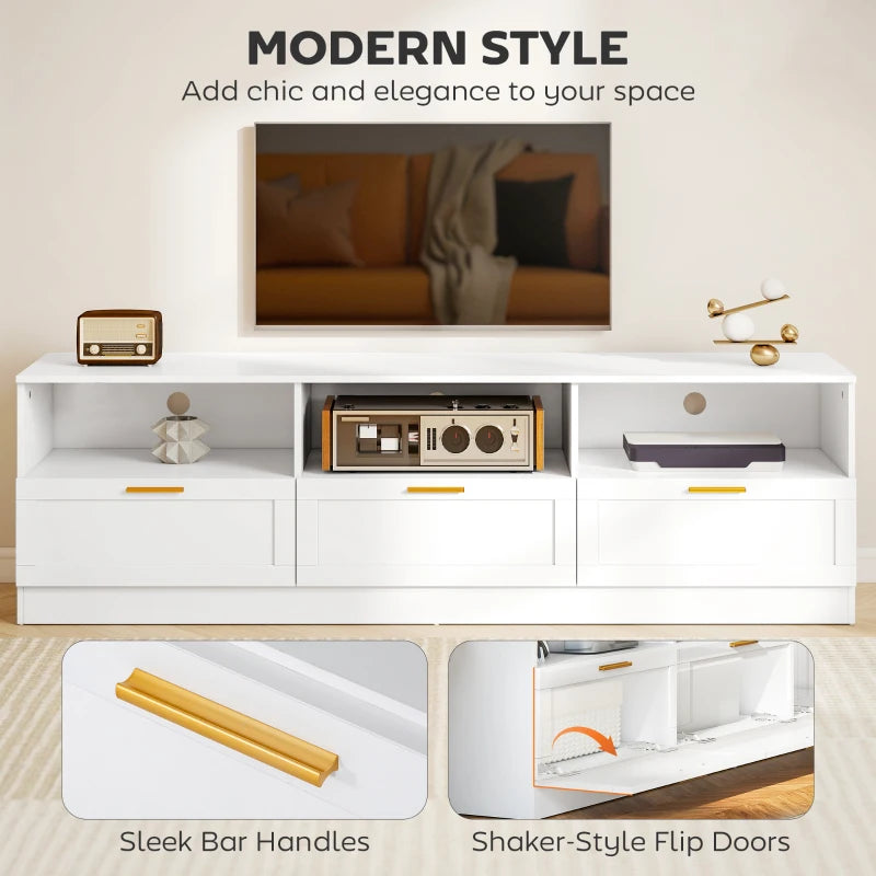 TV Stand with Storage, Modern Entertainment Center with 3 Cabinets and 3 Open Shelves, for TVs up to 85", White