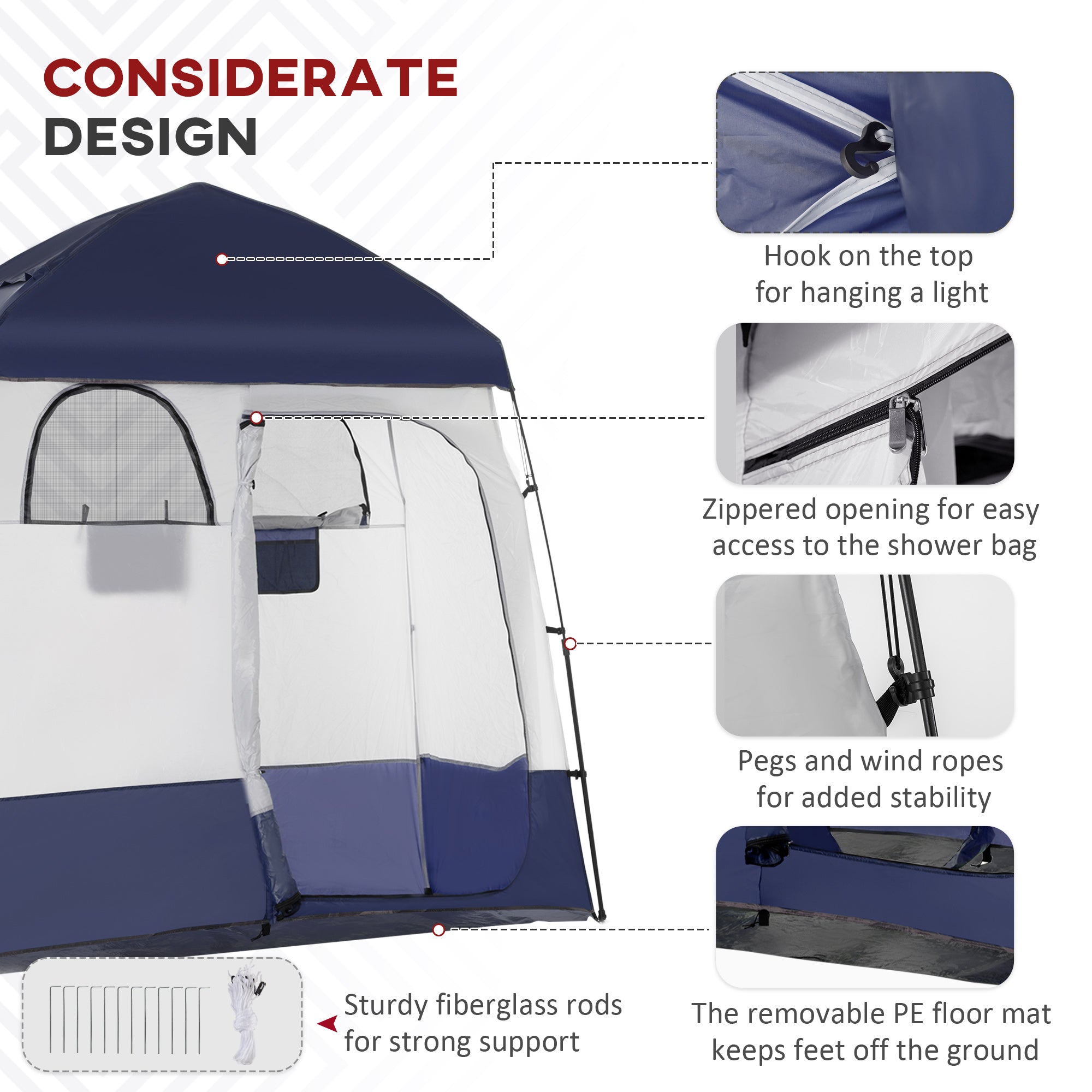 Outsunny Outdoor Portable Pop Up Shower Tent Changing Tent Privacy Enclosure with 2 Rooms Shower Bag Floor for Camping Blue 