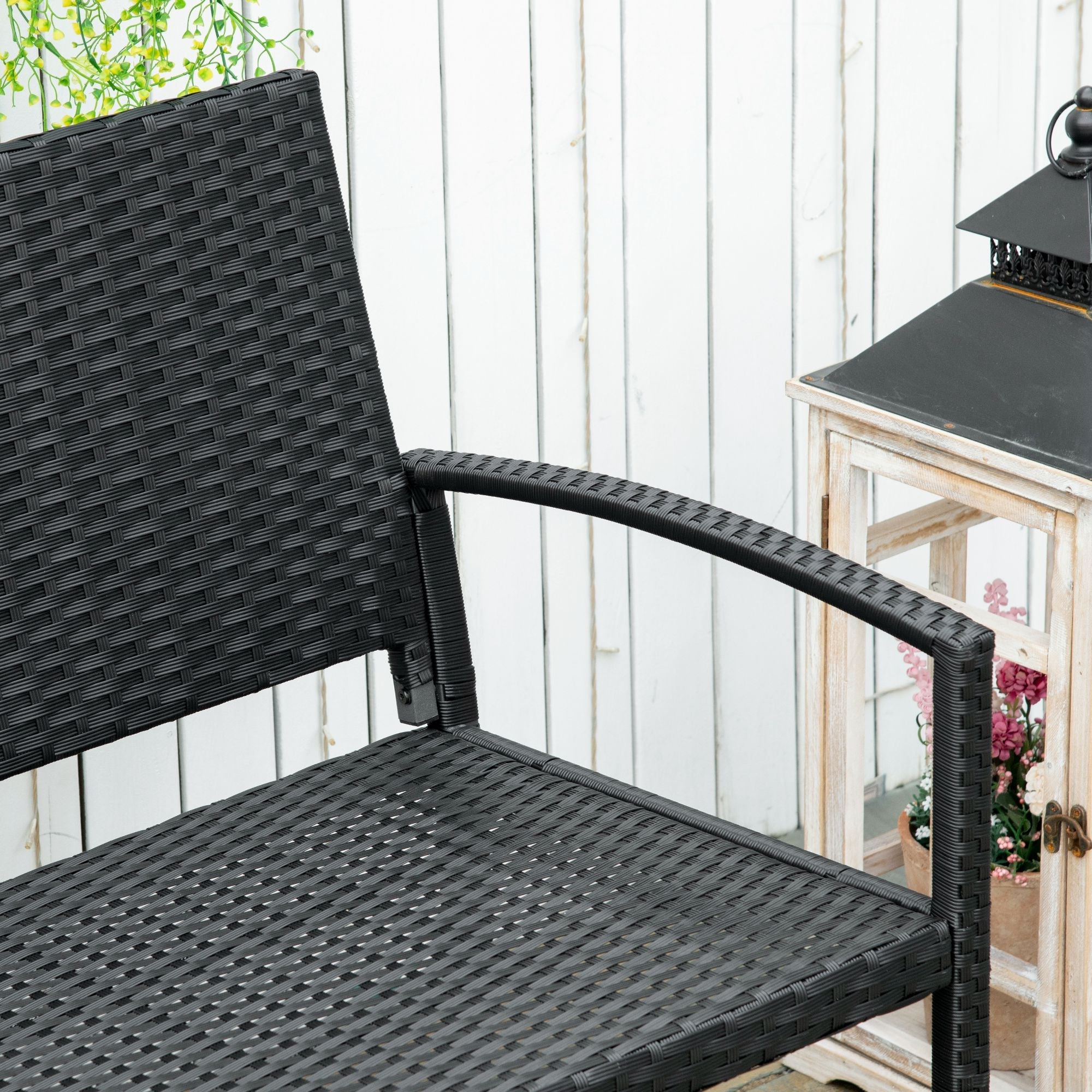 Outsunny Rattan Wicker Loveseat Furniture Hand Woven Portable Black 
