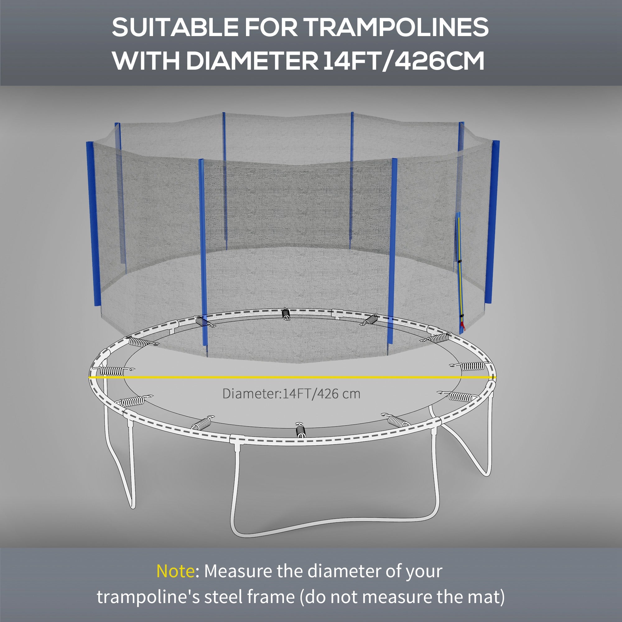 Soozier Trampoline Safety Net Enclosure for 14ft Round with 8 Straight Poles Black Poles Not Included 