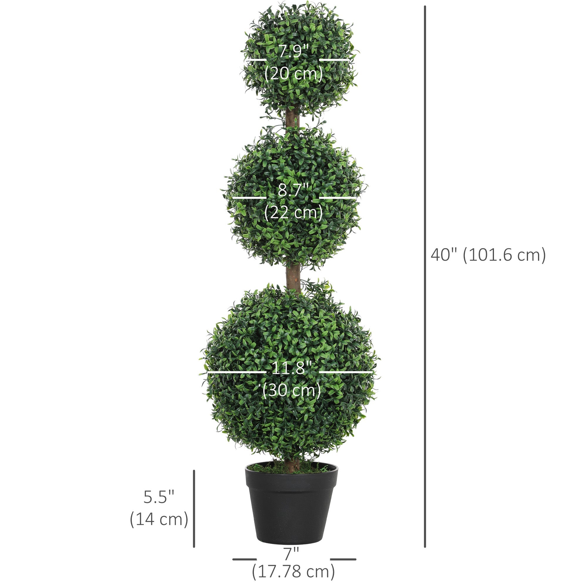 HOMCOM 2 Pack 39.4" Artificial Trees, Boxwood Topiary Ball Trees with Pot for Indoor, Outdoor, Home Office, Living Room, Green 