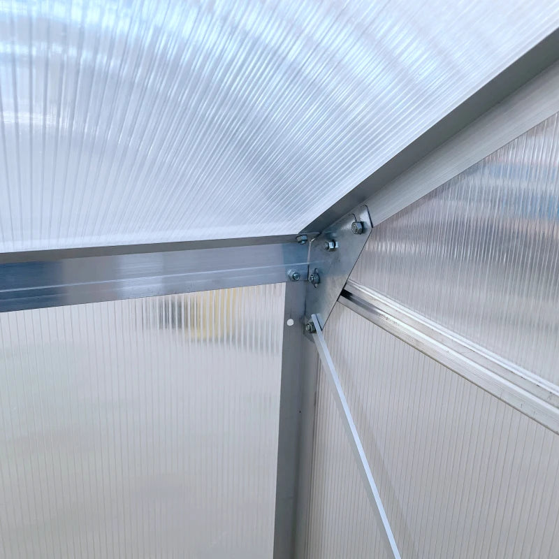6' x 4' Aluminum Lean-to Greenhouse Polycarbonate Walk-in Garden Greenhouse with Adjustable Roof Vent, Rain Gutter and Sliding Door for Winter, Clear