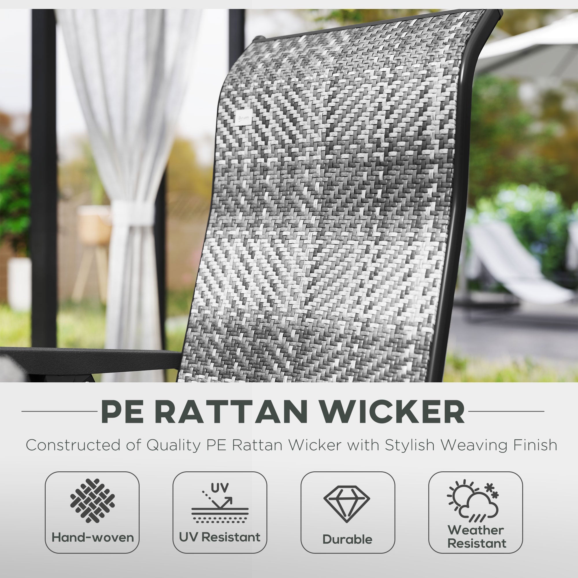 Outsunny 2PCs Outdoor Wicker Folding Chairs with Adjustable Backrest, Mixed Grey 