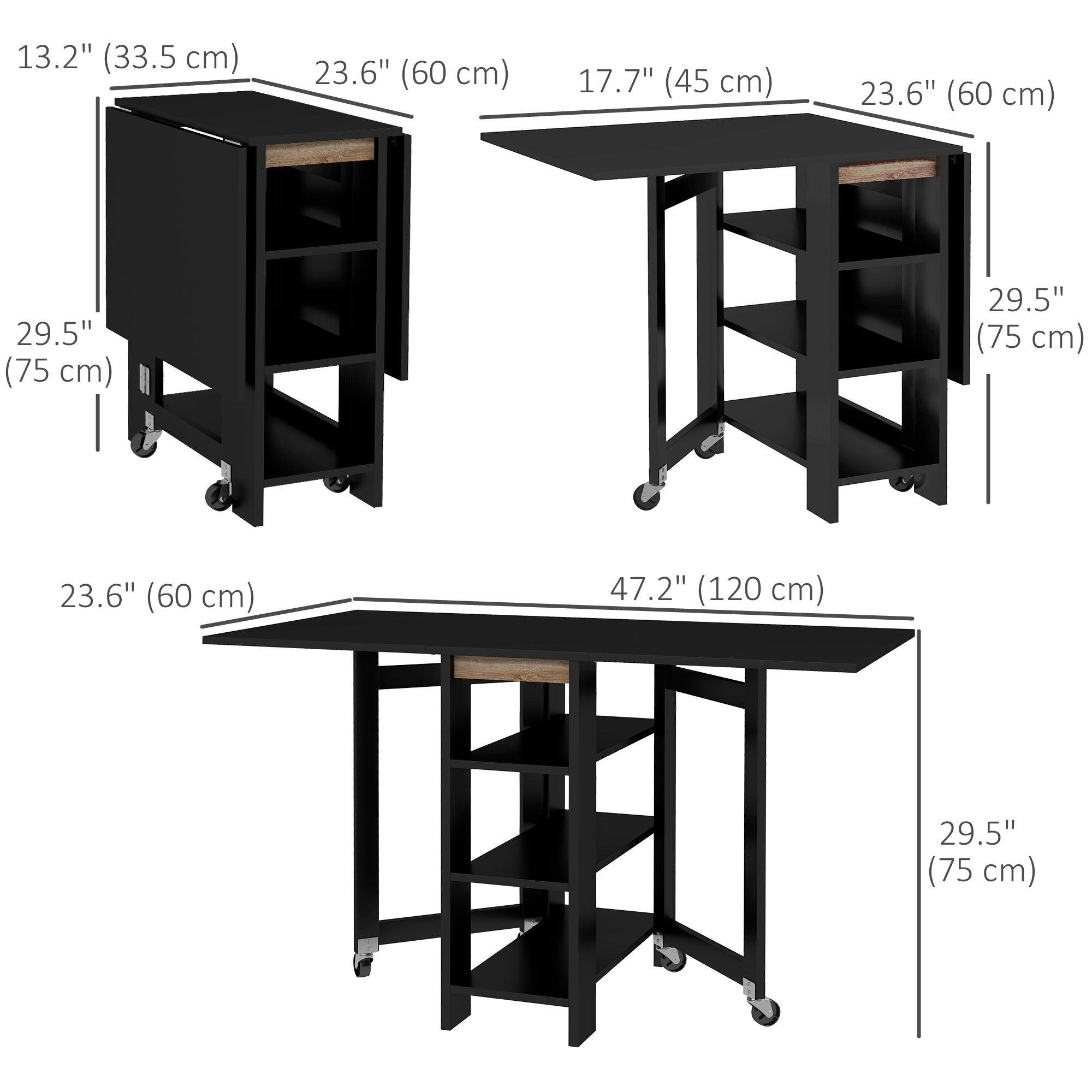 HOMCOM Drop Leaf Dining Table Folding Kitchen Table with Storage for Small Spaces Black Versatile Design 
