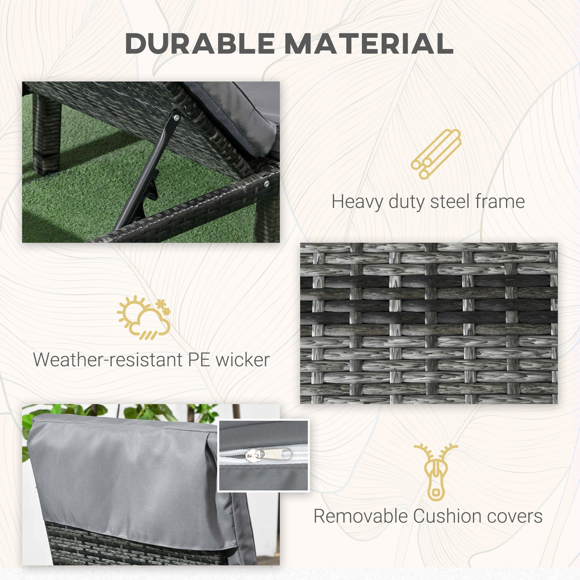 Outsunny Outdoor Lounger, Patio Lounger with 5-Level Adjustable Back, Headrest for Poolside, Garden, Backyard, Dark Grey 