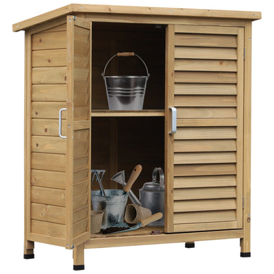 Outsunny Solid Fir Wood Garden Shed - 2 Door Wooden Storage Cabinet for Tools, 34"x18"x38", Natural Finish 