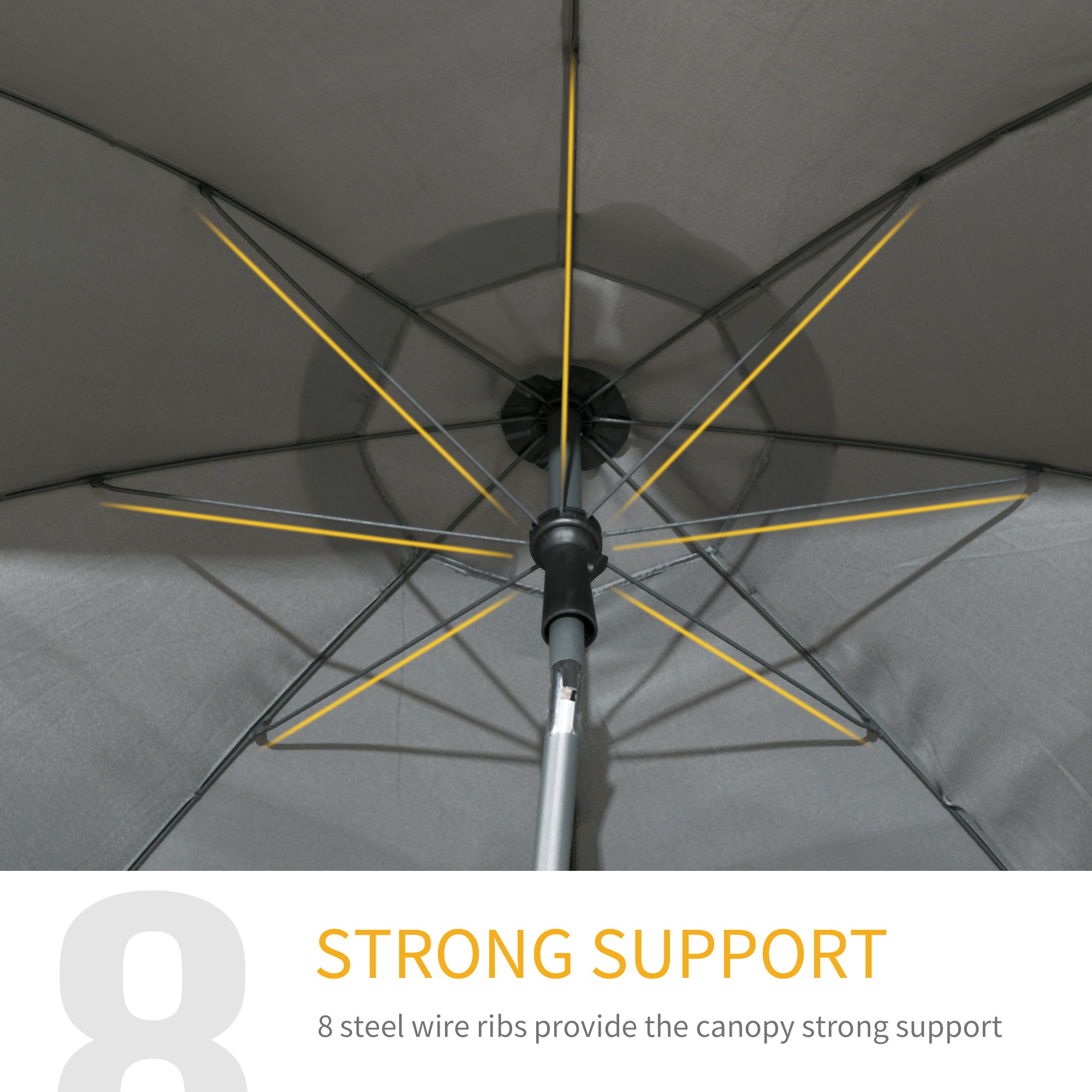 Outsunny 6FT Beach Umbrella Shade: UV50+ Vented Canopy Push Button Tilt Ruffled Dark Grey 