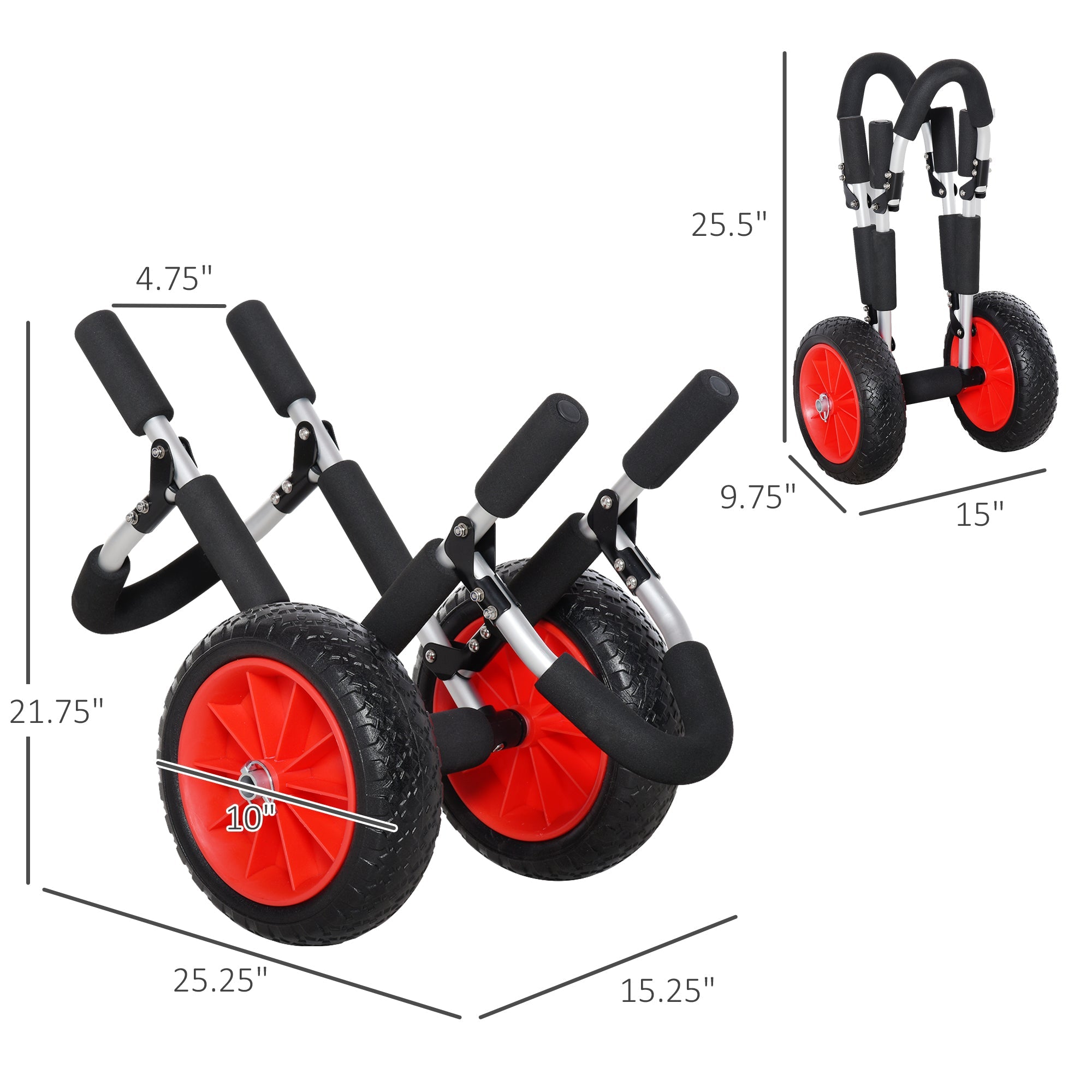 Outsunny Paddleboard Dolly Aluminum Surfboard Trolley Foldable Cart for SUPs Boat Canoe Carrier Tote Silver 