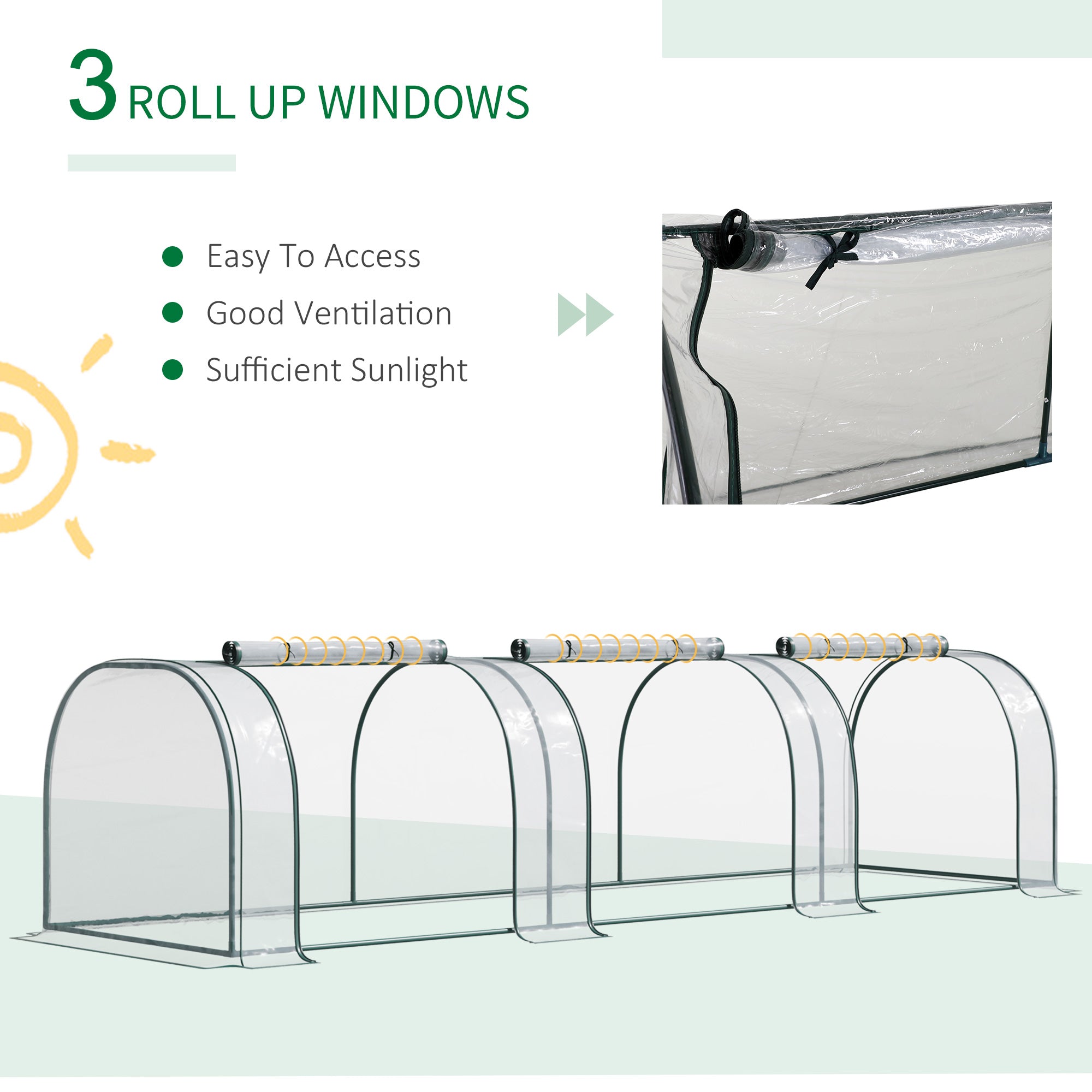 Outsunny Transparent PVC Mini Tunnel Nursery Habitat: 138"x39"x32" Garden Flora Warm Abode Steel Frame Zipped 