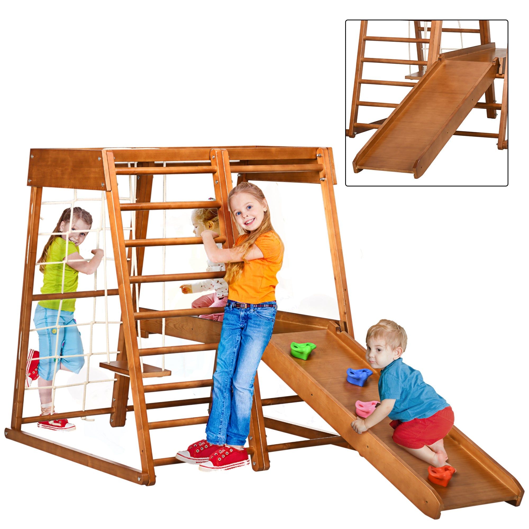 Qaba 6-in-1 Children's Jungle Gym Indoor Playground with Slide Climbing Wall Swing Monkey Bars for Kids Play Area 