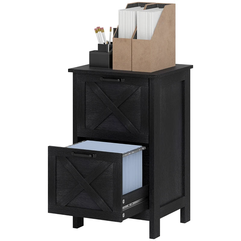 Vertical Filing Cabinet with 2 Drawers, Rustic Farmhouse Office Storage Cabinet for A4, Letter Size, Black