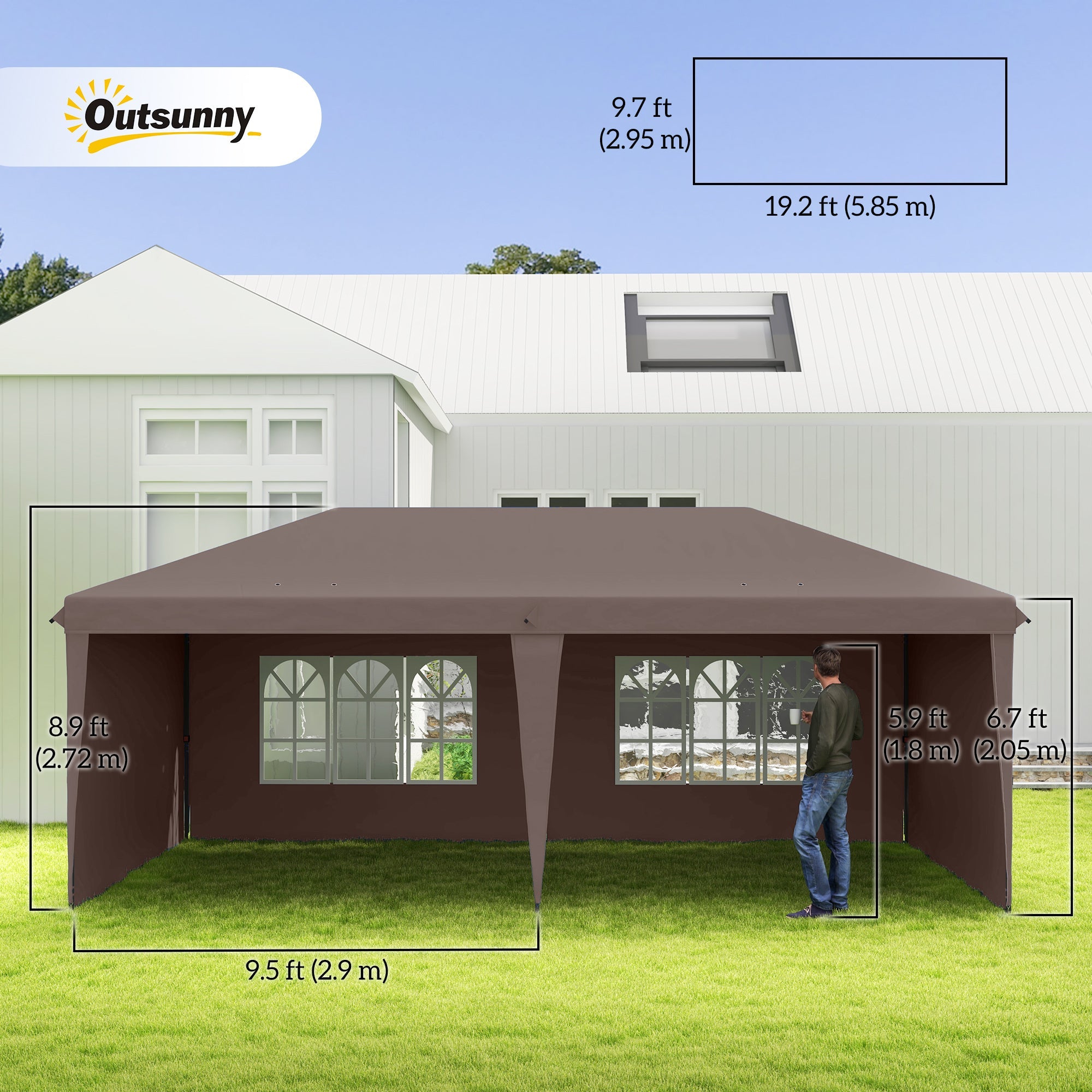 Outsunny 10' x 20' Outdoor Pop Up Canopy Tent Party Tent Instant Shelter W/ Carrying Bag, Coffee 