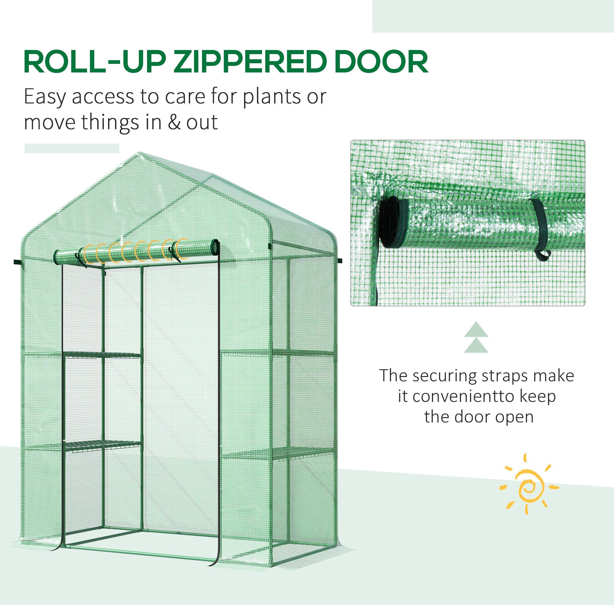 Outsunny Mini Walk-in Grow Room: 556" x 29" x 77" with 4 Shelves Roll-Up Door Weatherized Cover, Deep Green 