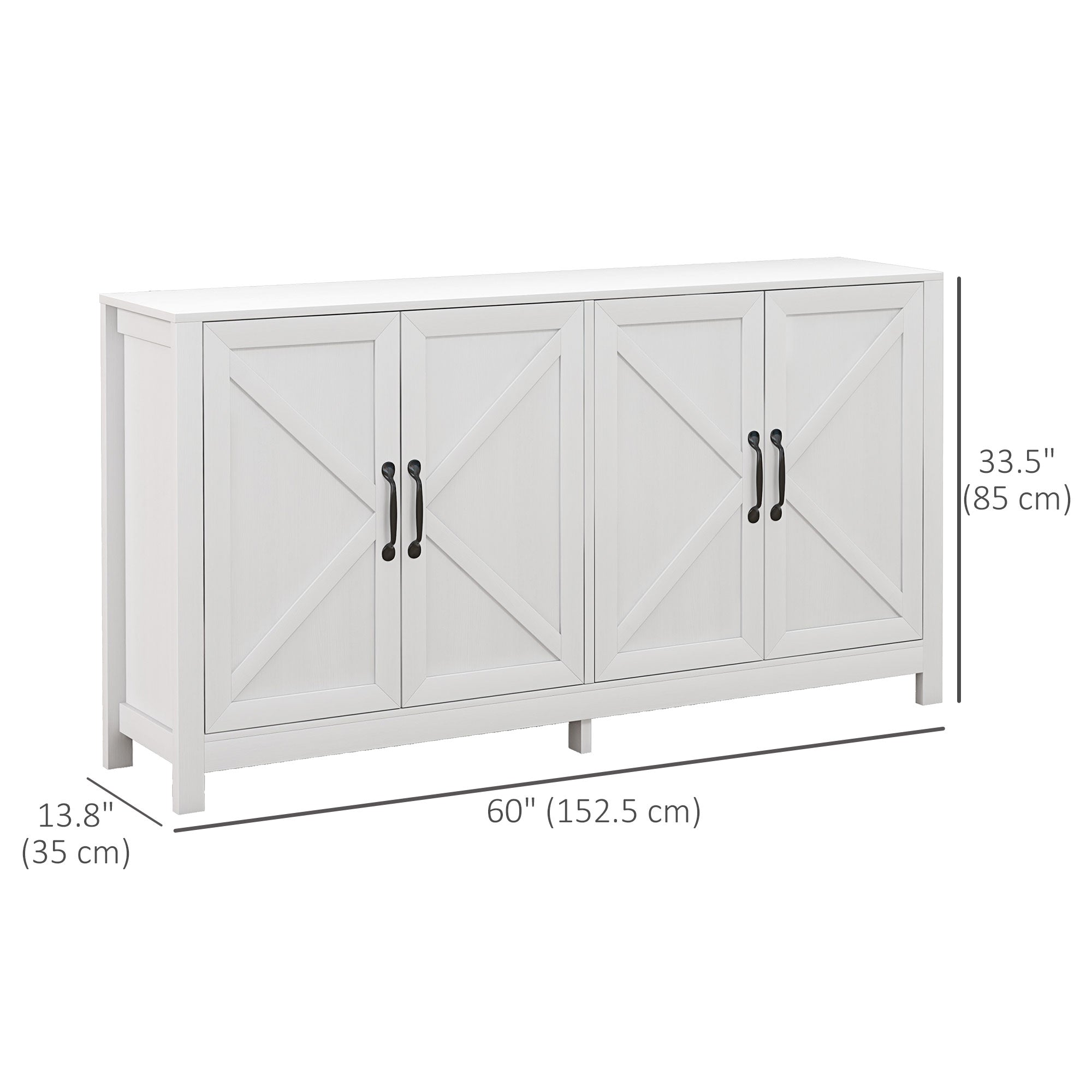 HOMCOM Sideboard Buffet TV Stand Storage Cabinet Barn Door Adjustable Shelf TVs up to 65 Inches White 