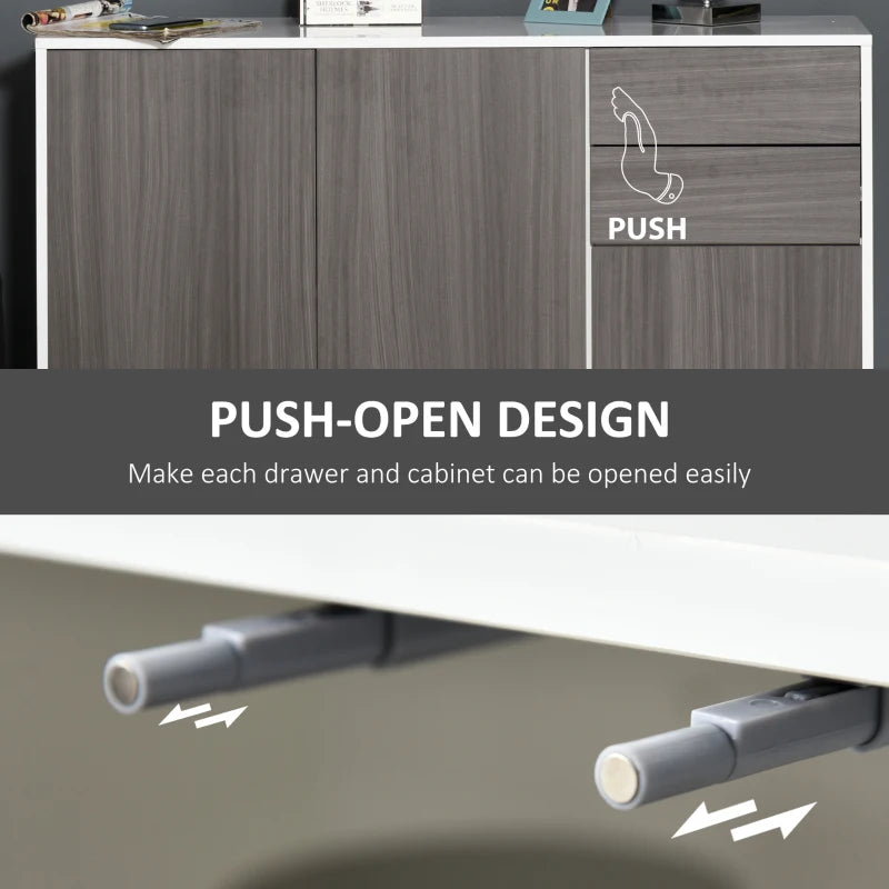 Kitchen Sideboard Storage Cabinet, Modern Coffee Bar with Push-Open Design and 2 Drawers for Living Room, Light Grey