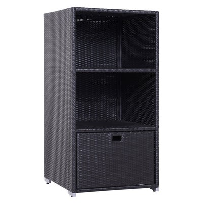 Outsunny Wicker Rattan Towel Valet Organizer Poolside 2 Shelf 1 Drawer Storage 