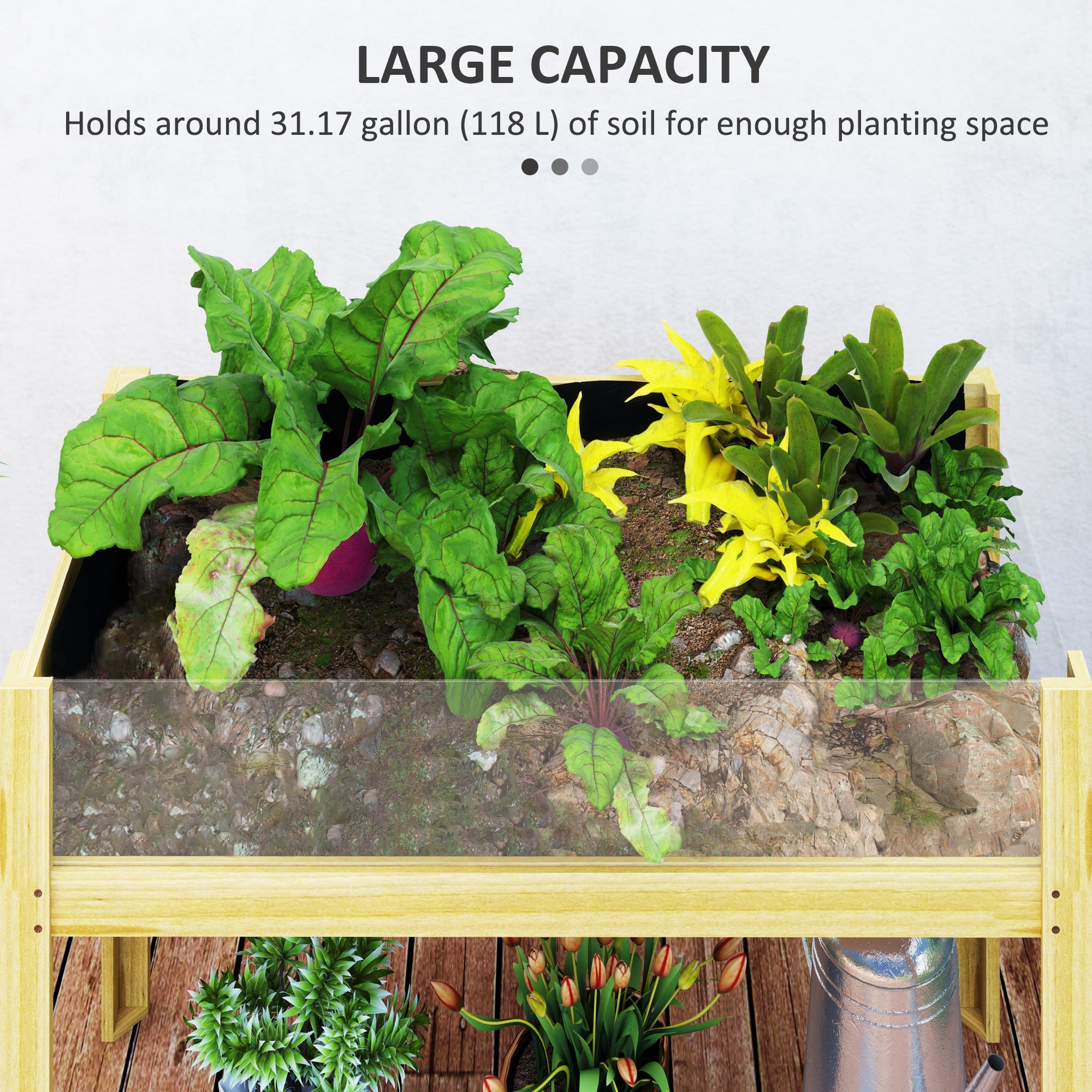 Outsunny Wooden Raised Garden Bed with Acrylic Panels, Raised Planter Box with Drainage Holes, 43.3" x 19.7" x 31.5" 