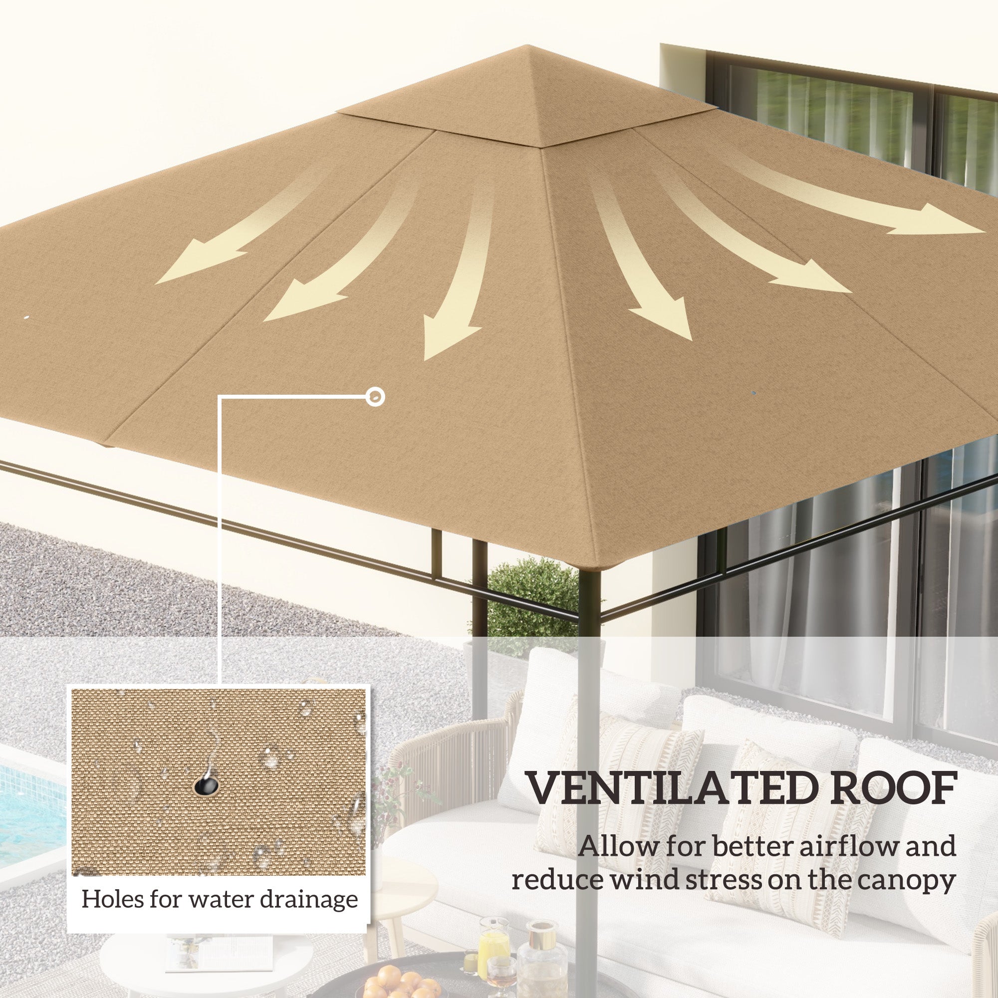 Outsunny Gazebo Canopy Replacement 9.84 x 9.84ft UV Protected Top Sun Shade Beige 