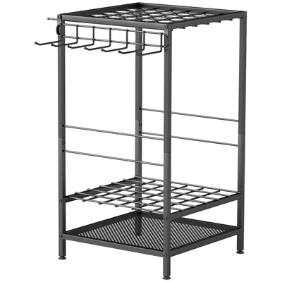 Outsunny 3-Tier Yard Tool Tower Rack, Garden Tool Organizer with 14 Hooks for Long-Handled Rakes, Shovel, Broom, Black 