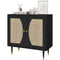 HOMCOM Boho Black TV Stand Cabinet: Buffet with Rattan Doors, Adjustable Shelf & Space for TVs up to 42 Inches