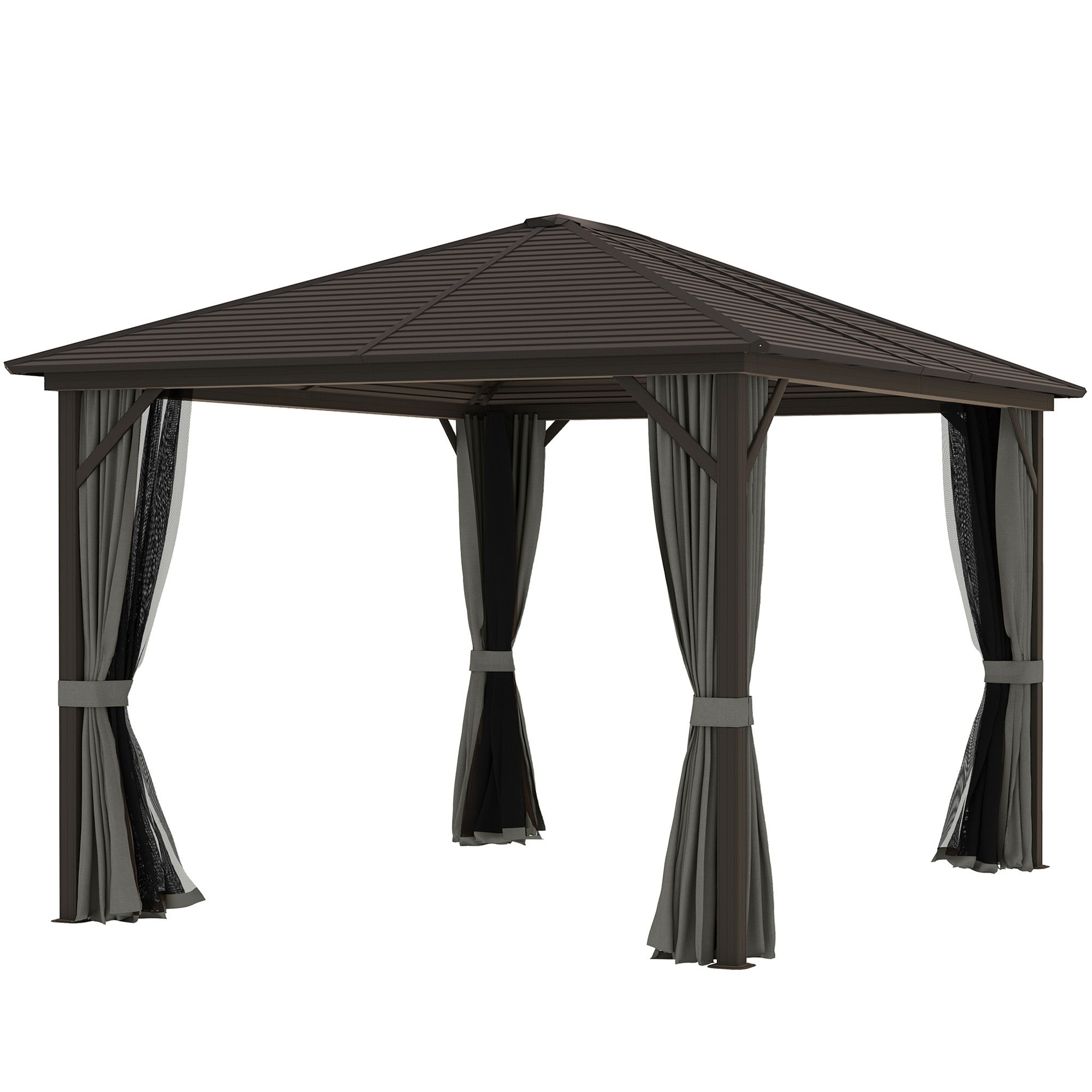 Outsunny 10' x 12' Deluxe Hardtop Gazebo with Metal Roof, Aluminum Frame Patio Gazebo Garden Sun Shelter Outdoor Pavilion with Curtains and Netting, Grey 