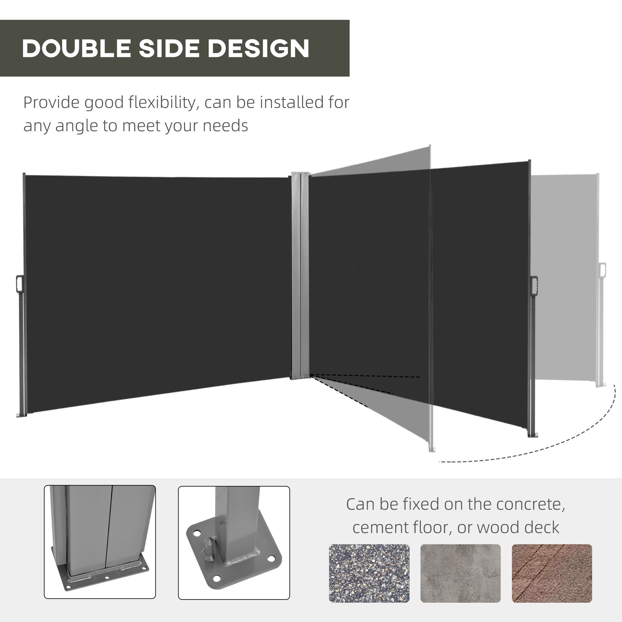 Outsunny 236" x 63" Outdoor Privacy Wall, Double Retractable Side Awning, Patio Screen for Garden, Balcony, Backyard, Black 