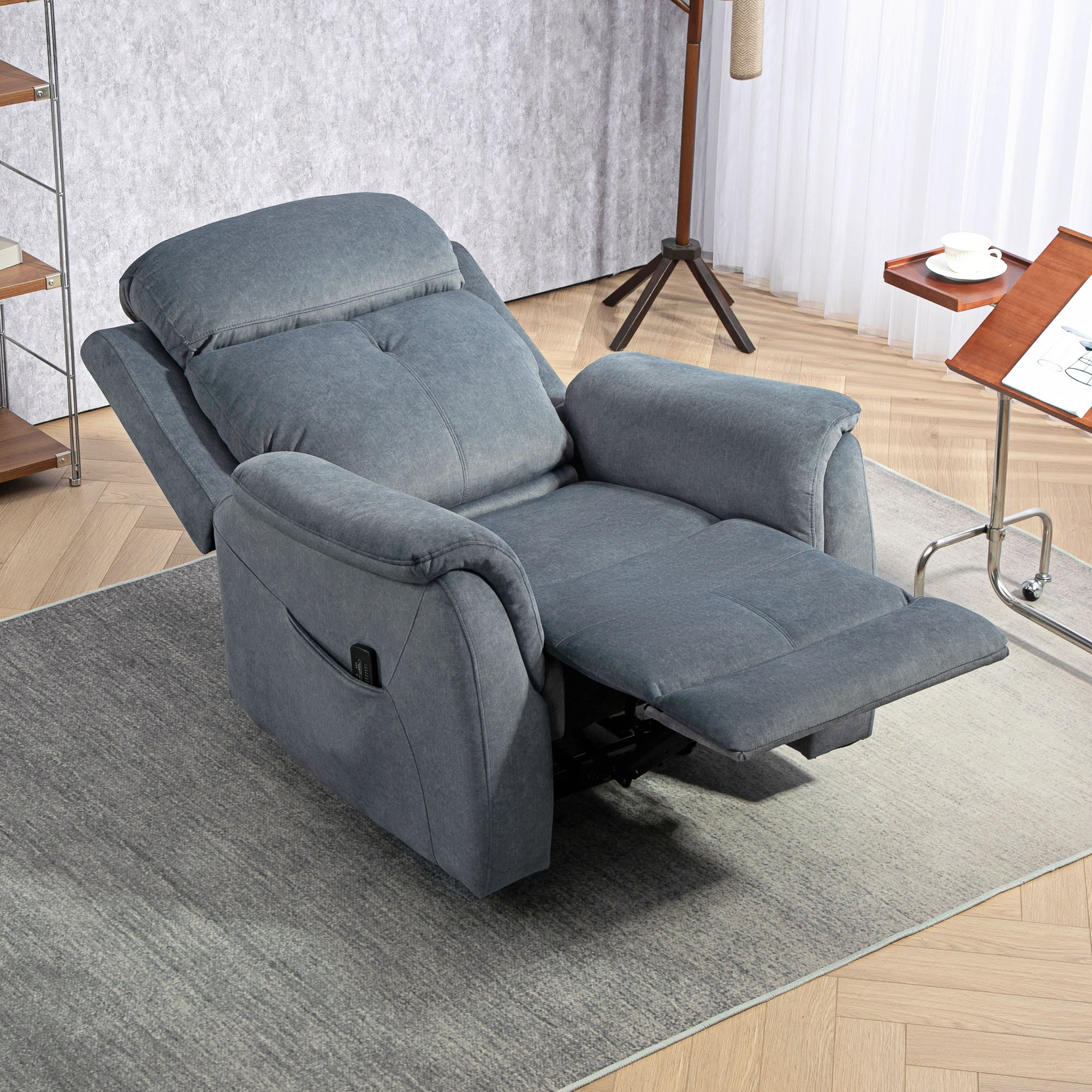 HOMCOM Manual Recliner Chair with Vibration Massage, Reclining Chair for Living Room with Side Pockets, Dark Grey 