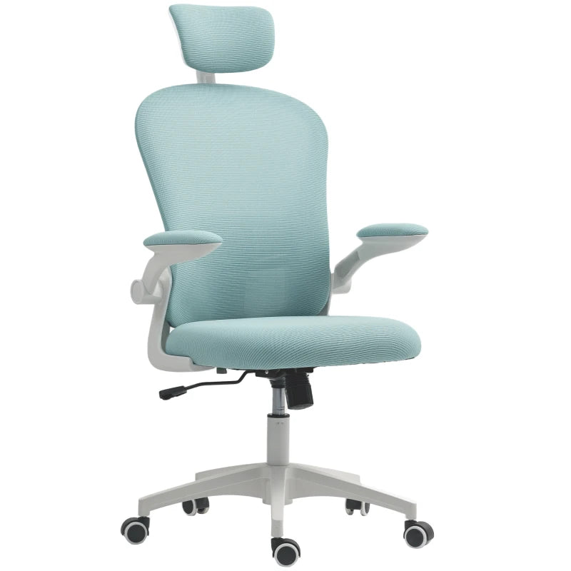 Office Chair, Mesh Computer Desk Chair with Adjustable Headrest, 4D Lumbar Support, Flip-up Arm, Light Green