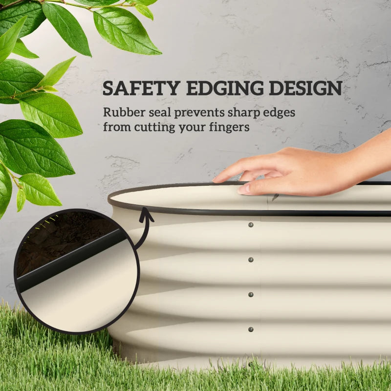 6.5 x 2 x 1.5 FT Galvanized Steel Raised Garden Bed, Metal Garden Bed Planter Box with Safety Edging, Cream White