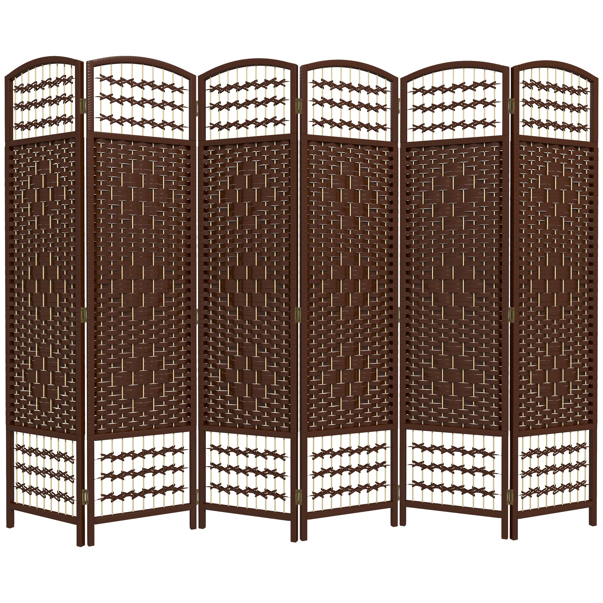 HOMCOM Wave Fiber Privacy Partition: 6 Panel Folding Room Divider Screen for Home Office, Brown Finish 
