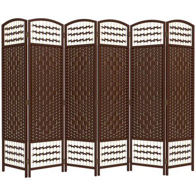 HOMCOM Wave Fiber Privacy Partition: 6 Panel Folding Room Divider Screen for Home Office, Brown Finish 