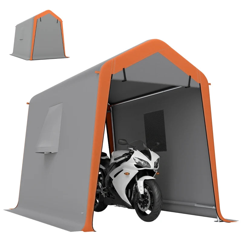 6' x 8' Portable Shed, Outdoor Storage Shed Tent with Doors, Windows, Waterproof Motorcycle Bike Tent, Light Grey