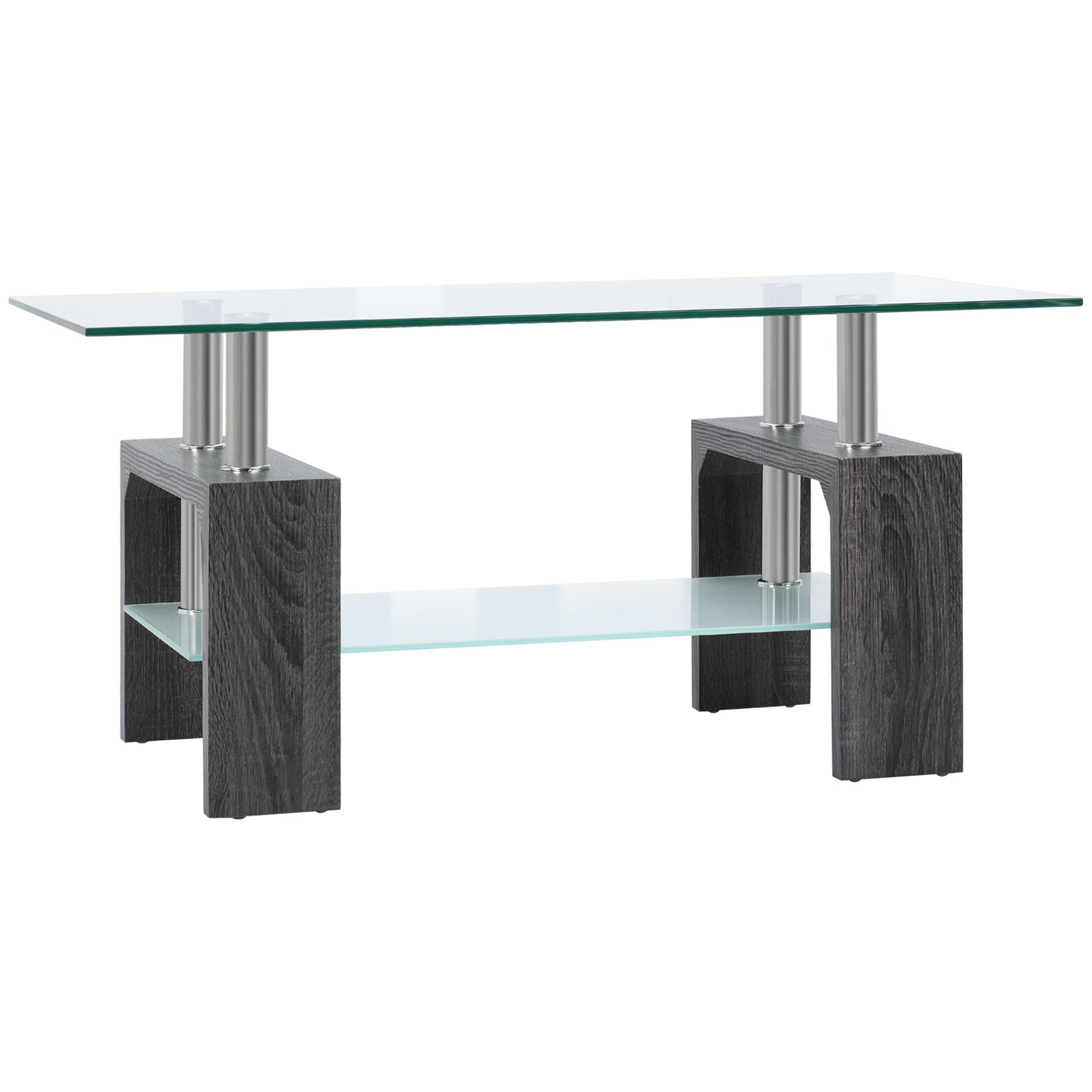 HOMCOM Modern Grey Centerpiece: Rectangle Coffee Table with Storage Shelf, 2-Tier Tempered Glass Top for Living Room 