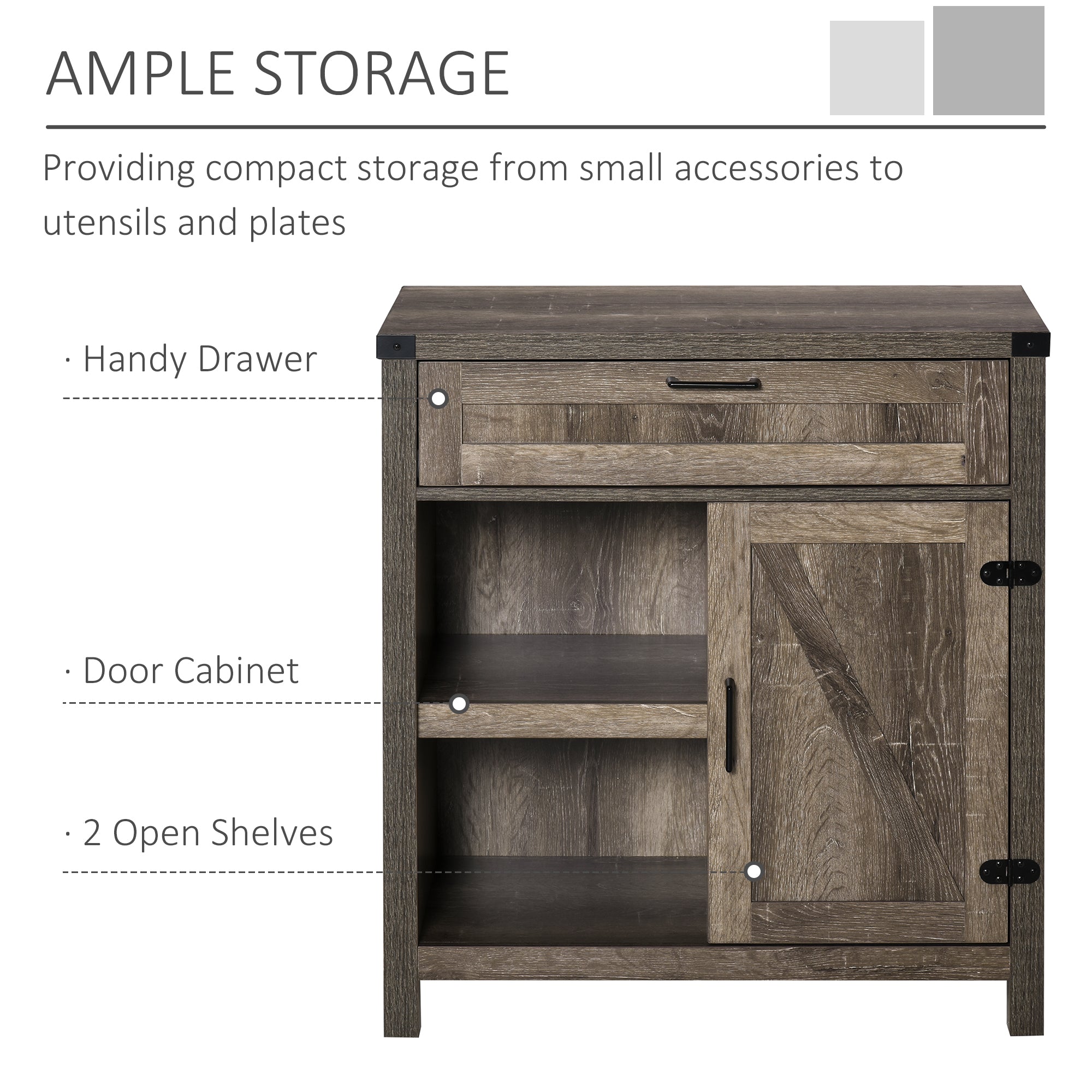 HOMCOM Rustic Buffet Sideboard: Farmhouse Storage Cabinet with Barn Doors for Kitchen/Dining Room, Dark Oak 