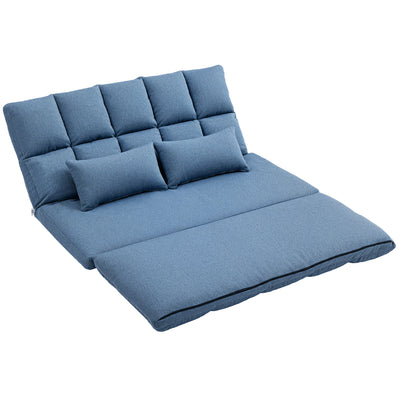 HOMCOM Floor Sofa, Foldable 2-Seater Lazy Sofa Sleeper with 9-position Backrest and 2 Pillows Light Blue 