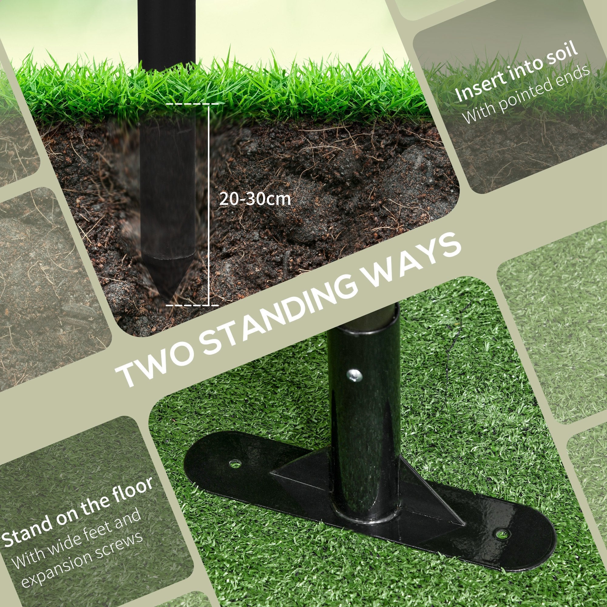 Outsunny Picket Metal Garden Fence for Hard & Soft Ground, 4 ft(H) Standing Outdoor Fencing with Feet, Animal Barrier Flower Bed Landscape Edging, Brown 