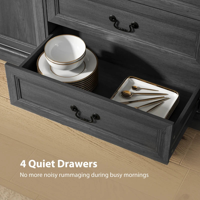Farmhouse Sideboard with Charging Station, 58" Buffet Cabinet, Kitchen Storage Cabinet with 4 Drawers, 2 Doors, Black