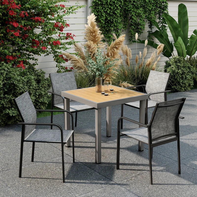 Stackable Patio Chairs Set of 4, Outdoor Dining Chairs with 20" Deep Seat, All Weather Breathable Mesh, Armrests, Grey