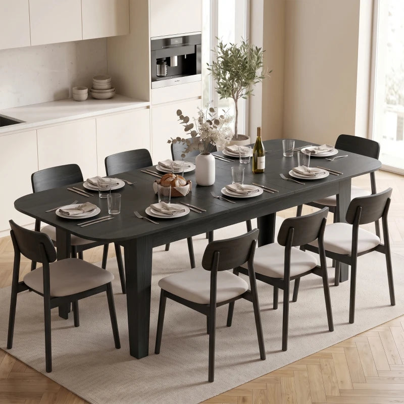 Extendable Oval Dining Table for 4–6 People – Farmhouse Expandable Kitchen Table - Black Wood Grain/ Oak
