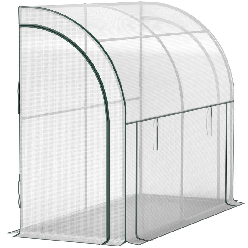 Walk-in Lean-to Greenhouse, Outdoor Gardening Green House with Zipper Roll-up Doors and Window, 7' x 3' x 5', White