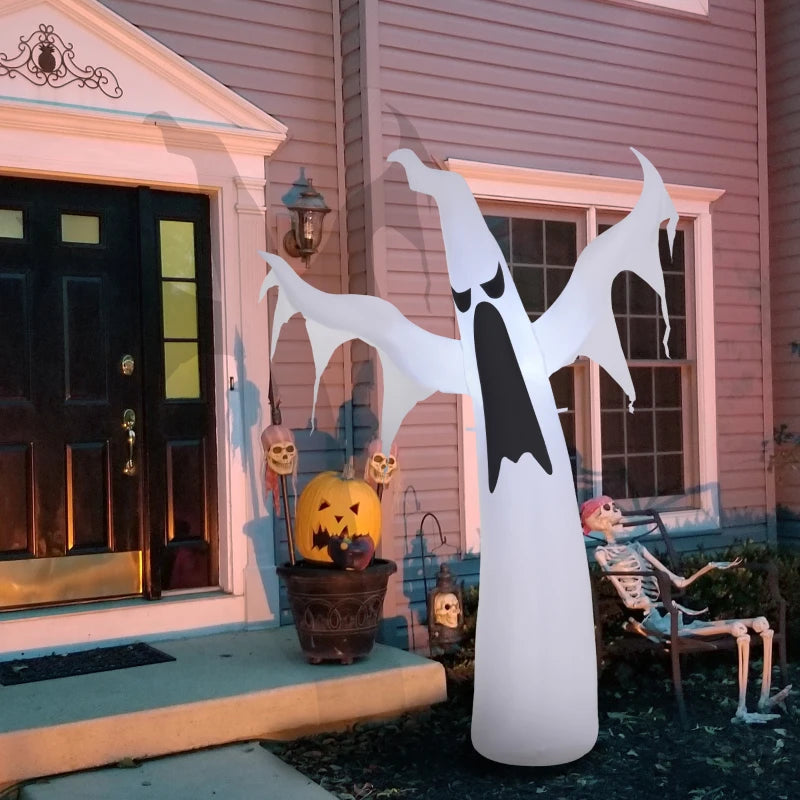 Outsunny 7ft Inflatable Halloween Ghost with Horns – LED Blow-Up Yard Display with Flame Effect 